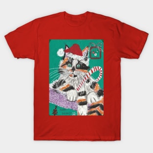 Christmas Calico cat kitten art T-Shirt